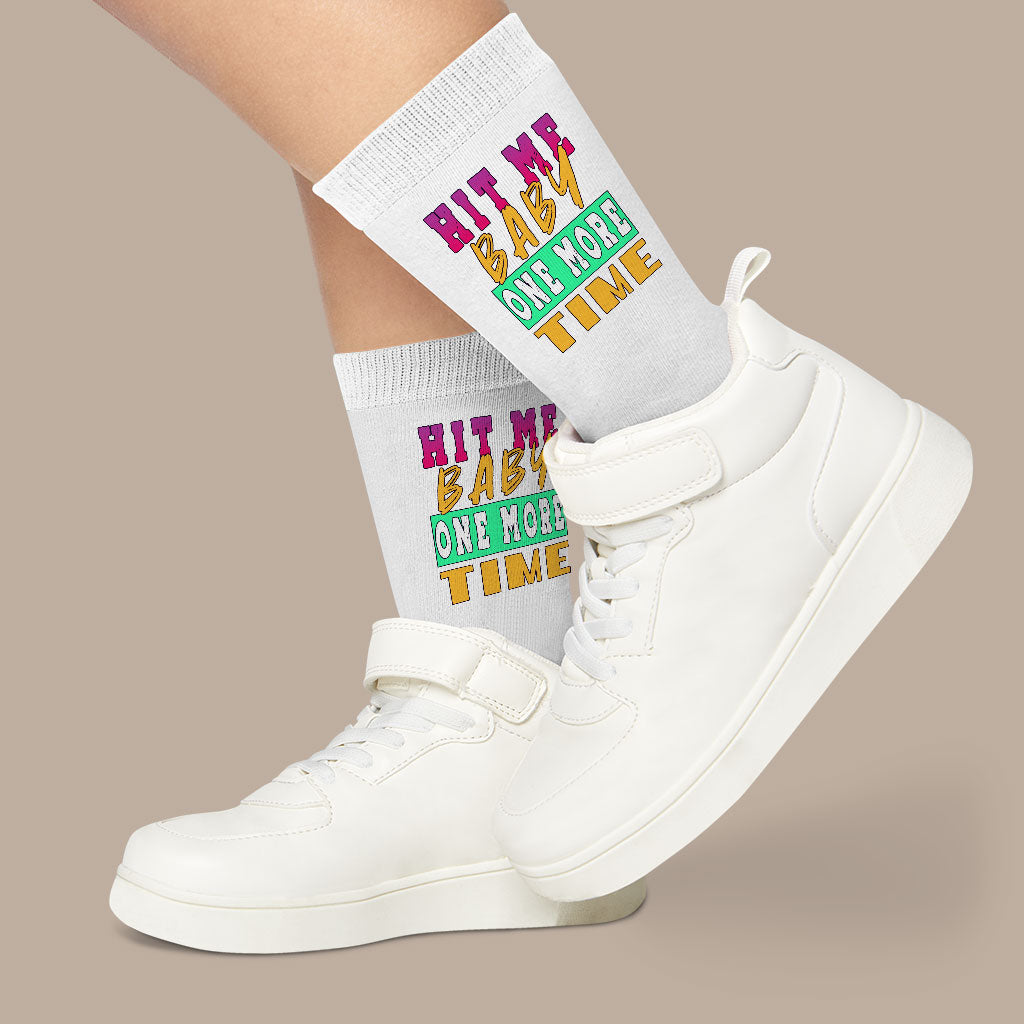 Hit Me Baby One More Time Socks - Song Lyrics Novelty Socks - Cool Graphic Crew Socks