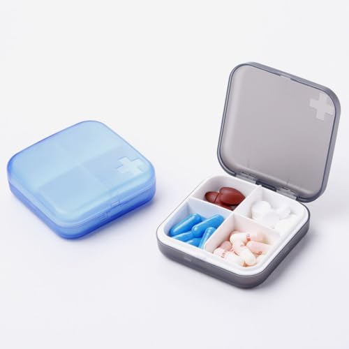 Lurrose 2 Pcs Travel Pill Organizer 4 Compartment Portable Pill Case Pill Box Medicine Vitamin Holder Container for Vitamin Fish Oil Capsule