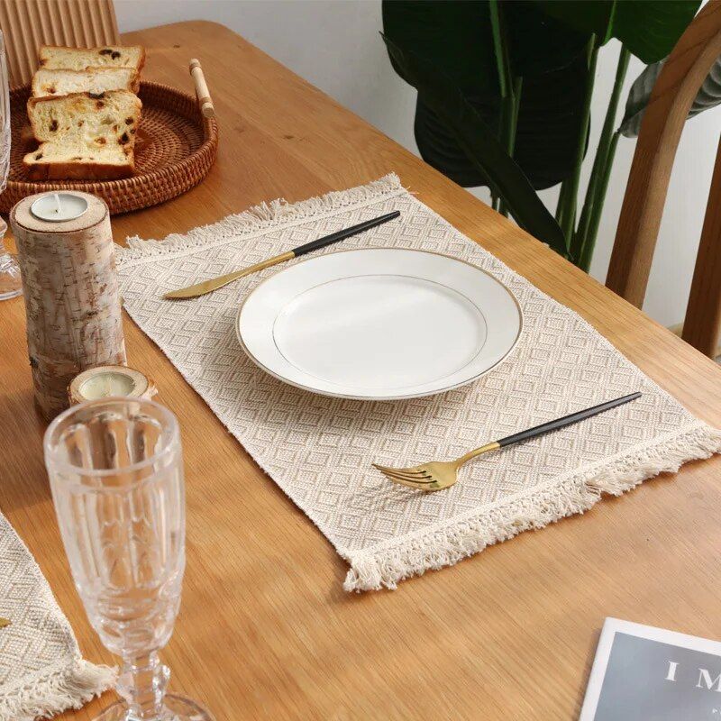 Elegant Jute & Linen Tassel Table Mats - Prairie Chic Rectangular Placemats for Home & Events