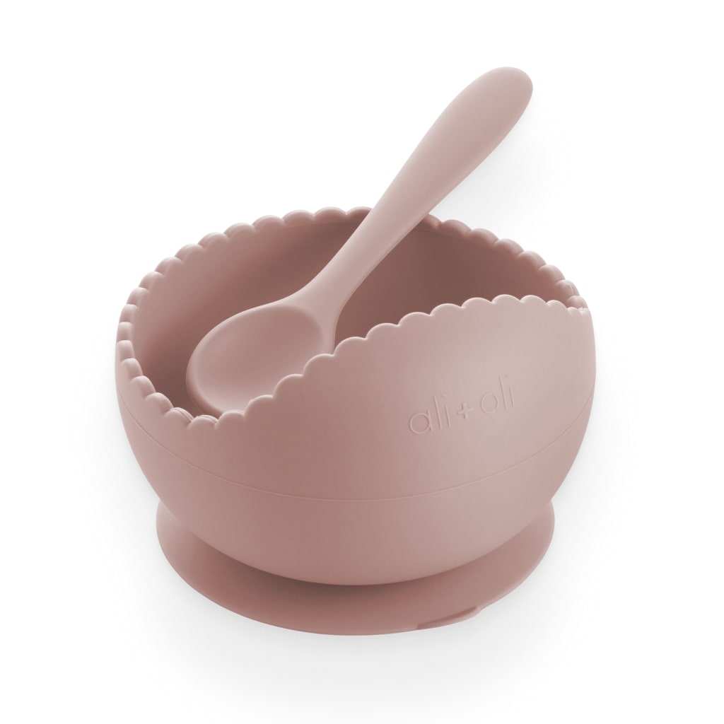 Blush Wavy Suction Bowl & Spoon Set