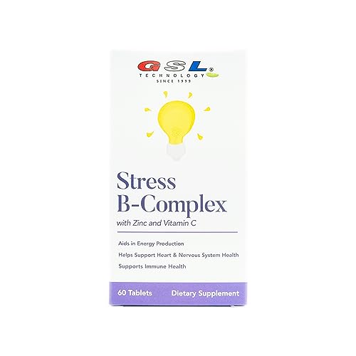 GSL Technology Stress B-Complex with Zinc and Vitamin C | for Energy Health | Made in The USA (180)