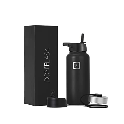 IRON °FLASK Sports Water Bottle - 32oz, 3 Lids (Straw Lid), Leak Proof - Stainless Steel Gym & Sport Bottles for Men, Women & Kids - Double Walled, Insulated Thermos, Metal Canteen