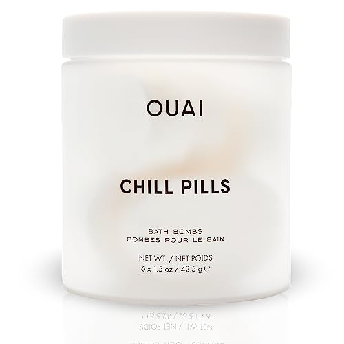 OUAI Chill Pills - Bath Bombs Scented with Jasmine and Rose - Safflower, Hemp Seed & Jojoba Oil to Improve Texture, Calm & Moisturize Dry Skin - Includes 6 Relaxing Bath Bombs (1.5 Oz Each)