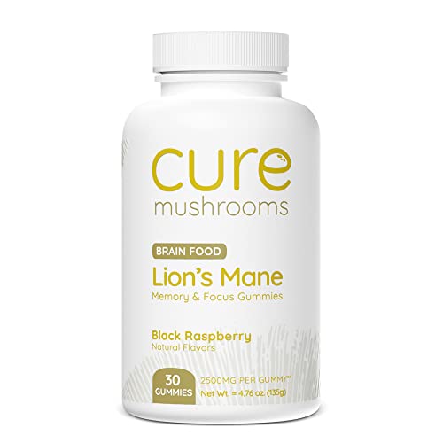 CURE MUSHROOMS Lion's Mane Gummies - Organic Mushroom Supplement - Supports Brain Function, Memory & Focus - Delicious Fruit Gummy