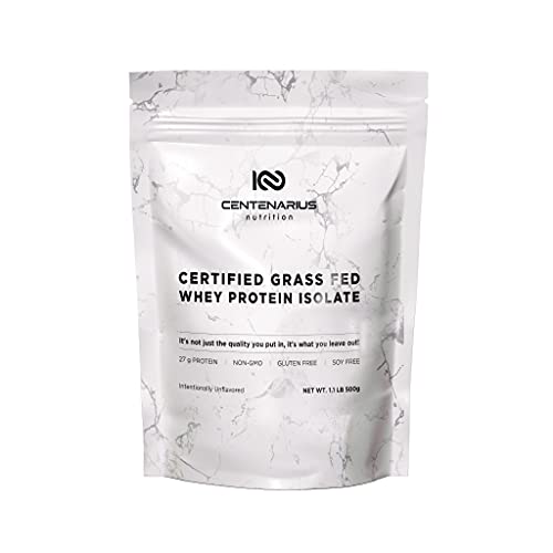 Centenarius Nutrition Grass Fed Whey Protein Powder Isolate with Natural Amino Acids for Optimized Muscle Growth, Recovery & Efficiency - Cold-Filtered, No Additives or Hormones - Unflavored