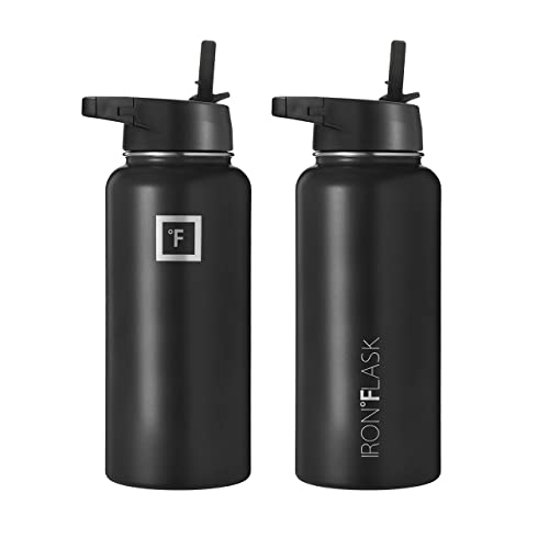 IRON °FLASK Sports Water Bottle - 32oz, 3 Lids (Straw Lid), Leak Proof - Stainless Steel Gym & Sport Bottles for Men, Women & Kids - Double Walled, Insulated Thermos, Metal Canteen