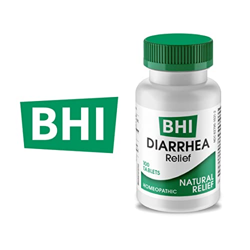 BHI Diarrhea Relief Fast-Acting Natural Remedy for Mild Diarrhea 8 Soothing Homeopathic Actives Help Calm Stomach Pain Gas Indigestion & Cramps for Women & Men - 100 Tablets