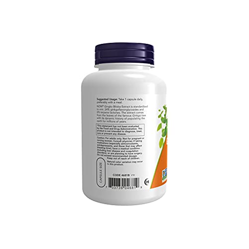 NOW Supplements, Ginkgo Biloba 120 mg, Double Strength, Non-GMO Project Verified, 200 Veg Capsules