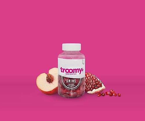 Troomy Shine: Natural Beauty Gummies - Biotin + Collagen + Tremella Mushroom - White Peach Pomegranate Flavor - 60 Count