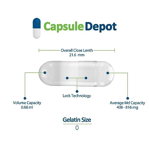 CapsuleDepot - Clear Size 0 Empty Capsules - 1,000 Count Empty Gelatin Capsules - Empty Pill Capsules - DIY Capsule Filling - Fillable Pill Capsules Empty Gel Caps