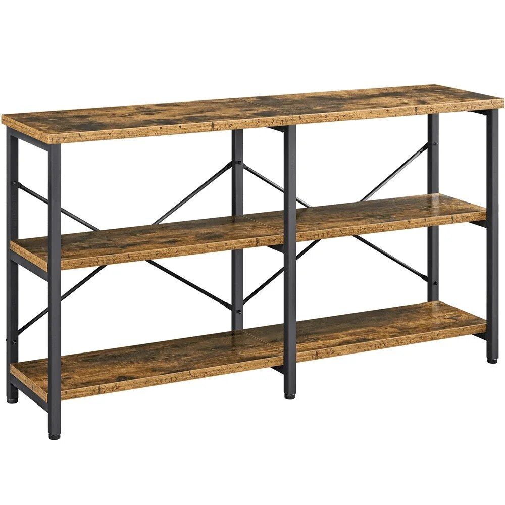 Industrial 55" 3-Tier Console Table, Rustic Brown