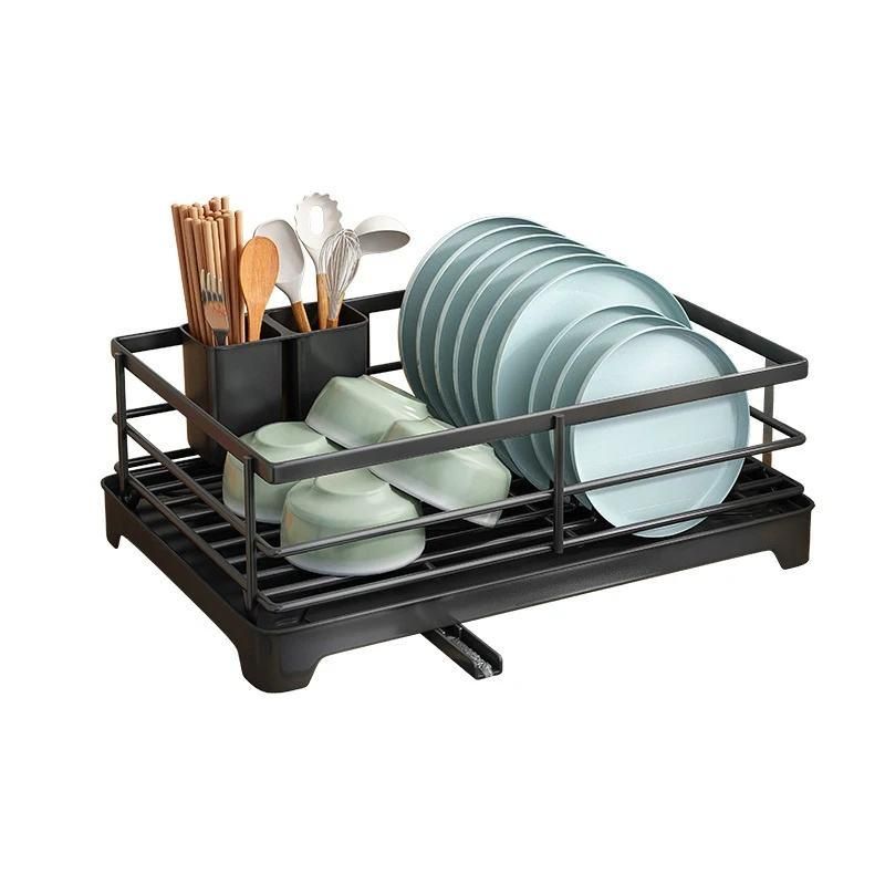 Multi-Functional Metal Dish Drying Rack with Drainboard and Utensil Holder