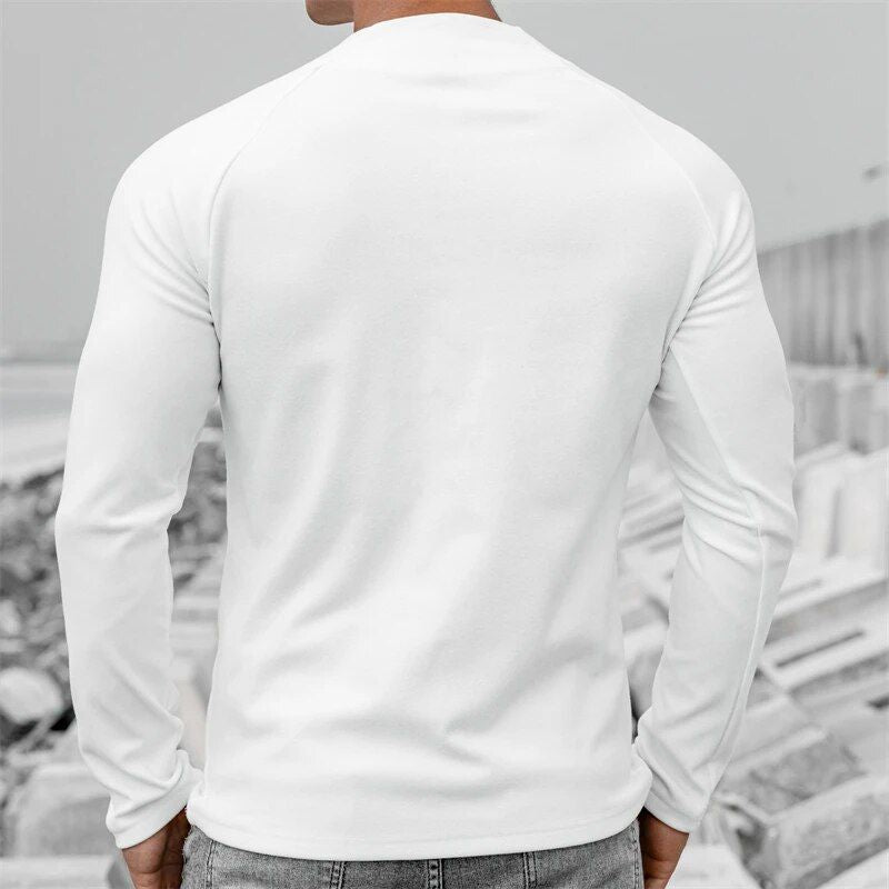 Men's Long Sleeve Slim Fit Sports T-Shirt with Zipper Neckline