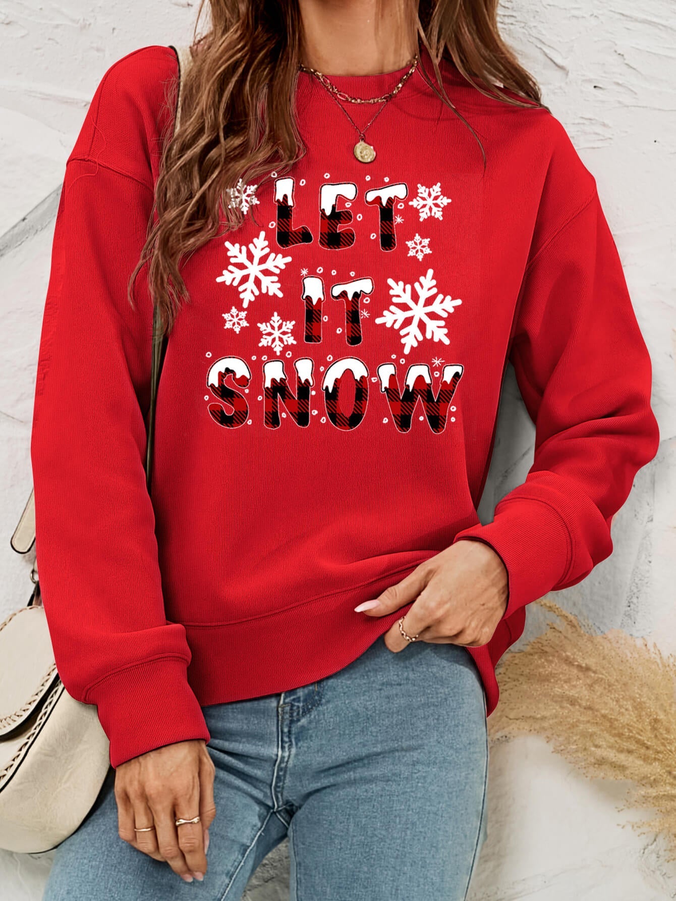 LET IT SNOW Graphic Dropped Shoulder Sweatshirt