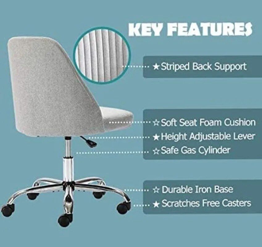 Modern Adjustable Twill Upholstered Office Chair - Low Back, Swivel Vanity Desk Chair