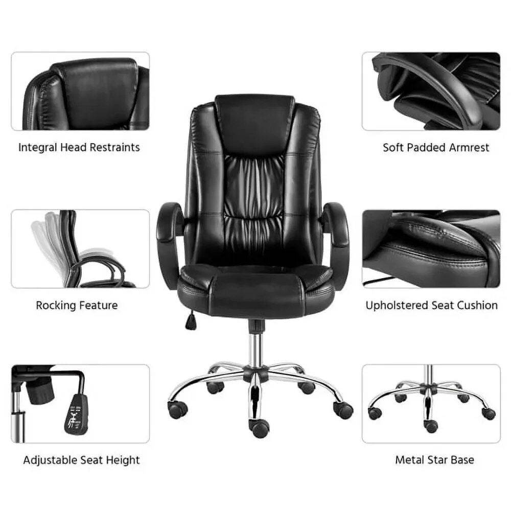 High-Back Ergonomic Swivel Office Chair - Adjustable, Faux Leather with Lumbar Support