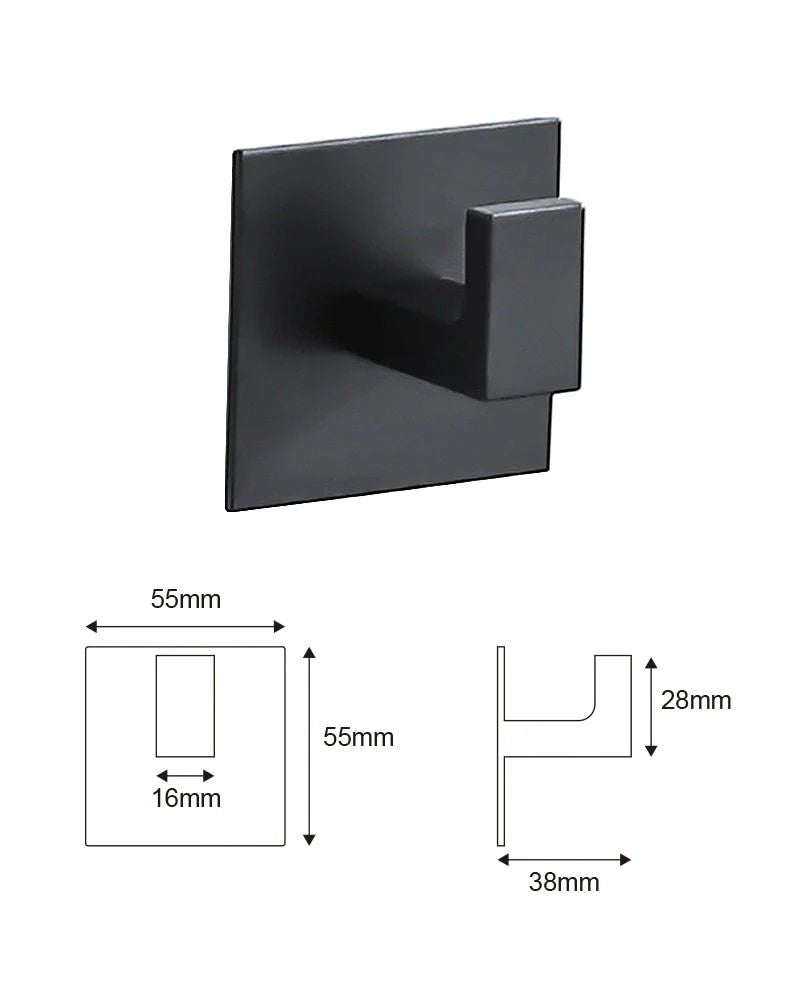 Modern Black Aluminum Alloy Self-Adhesive Wall Hooks