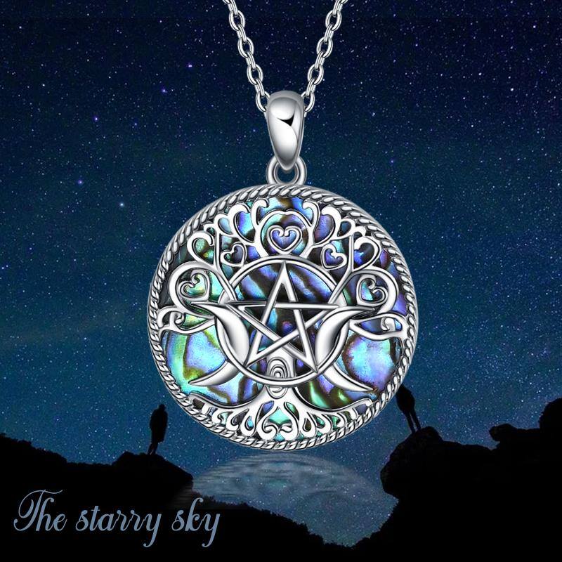 Sterling Silver Triple Moon Goddess Pentagram Pentacle Pendant