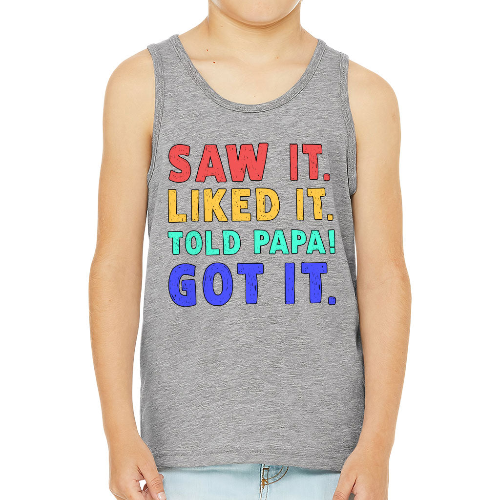 Saw It Liked It Kids' Jersey Tank - Colorful Sleeveless T-Shirt - Best Design Kids' Tank Top