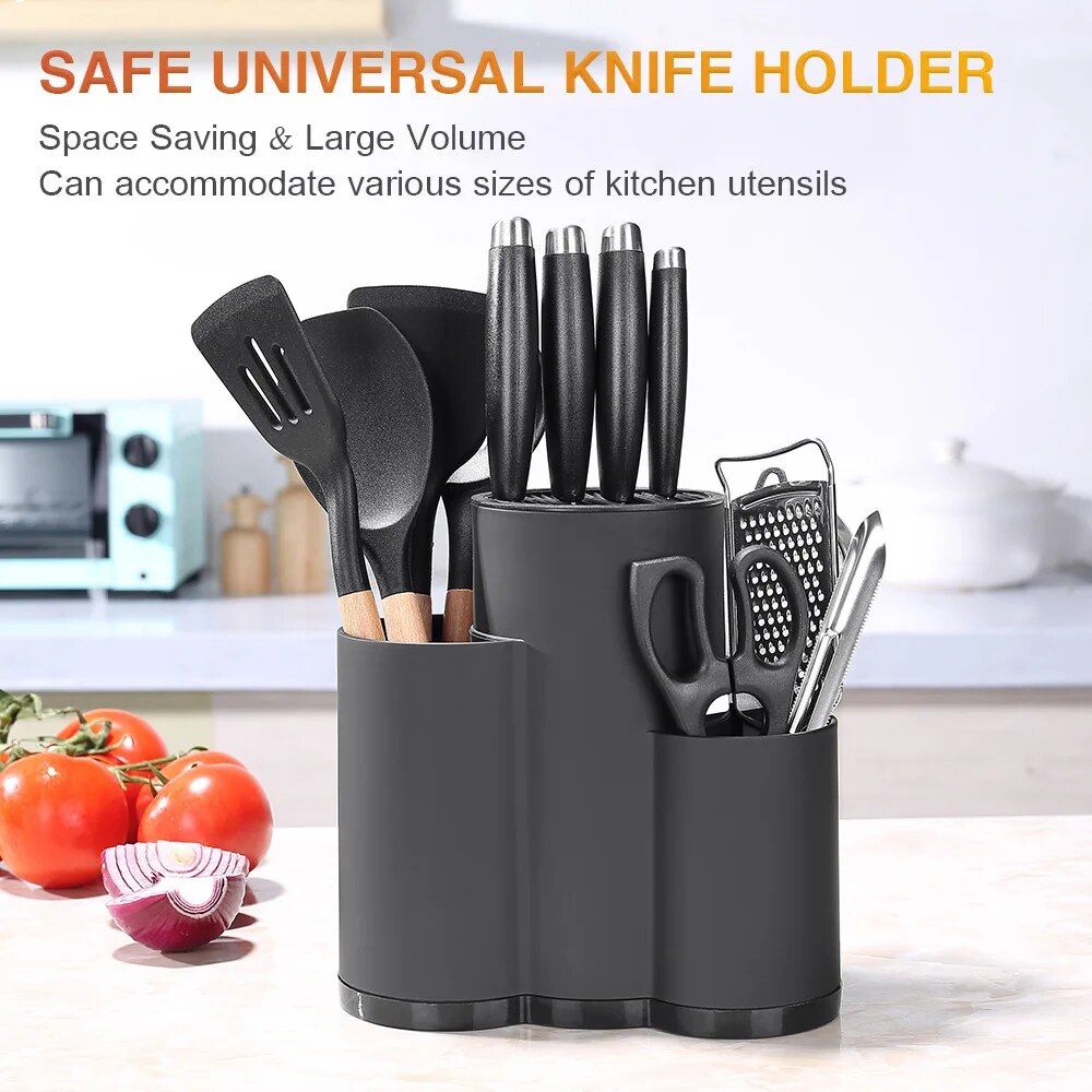 Multi-Purpose Plastic Knife Holder Stand - Space-Saving Cutlery and Utensil Organizer