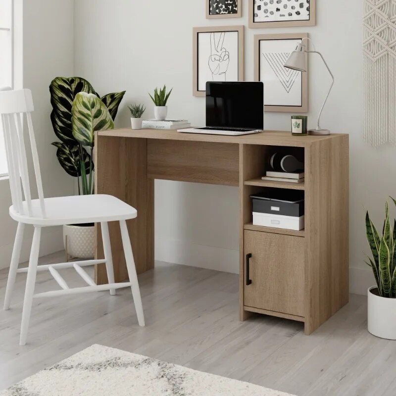 Versatile Summer Oak Computer Desk with Adjustable Storage