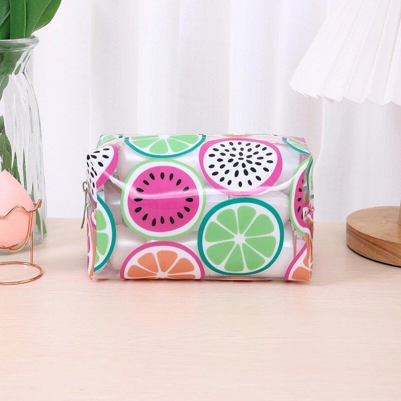 Trendy Transparent Strawberry Flower Cosmetic Bag