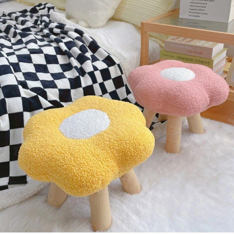 Colorful Flower-Shaped Wooden Stool Ottoman