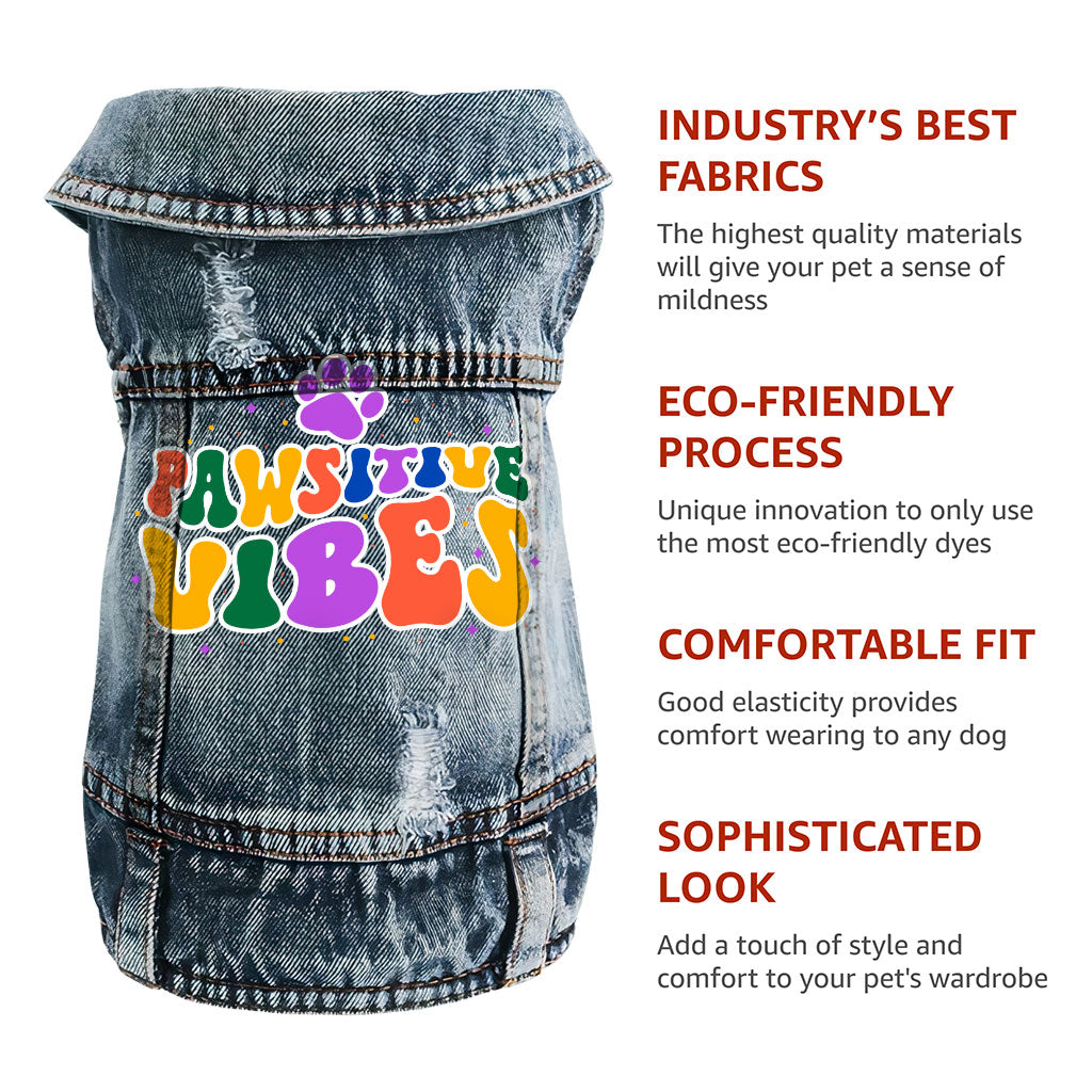 Pawsitive Vibes Dog Denim Vest - Colorful Text Dog Denim Jacket - Cool Dog Clothing