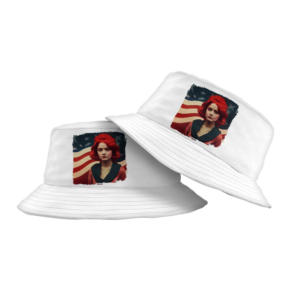 Cute Girl Bucket Hat - Flag Hat - American Flag Bucket Hat