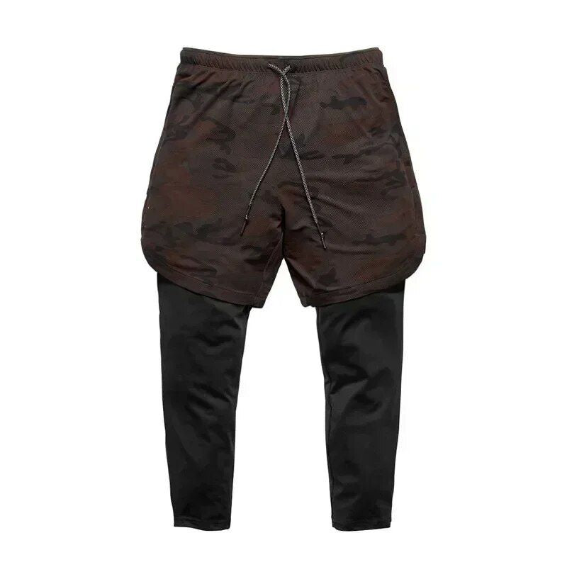 Men's 2-in-1 Quick Dry Running Shorts with Camouflage Bodybuilding Leggings