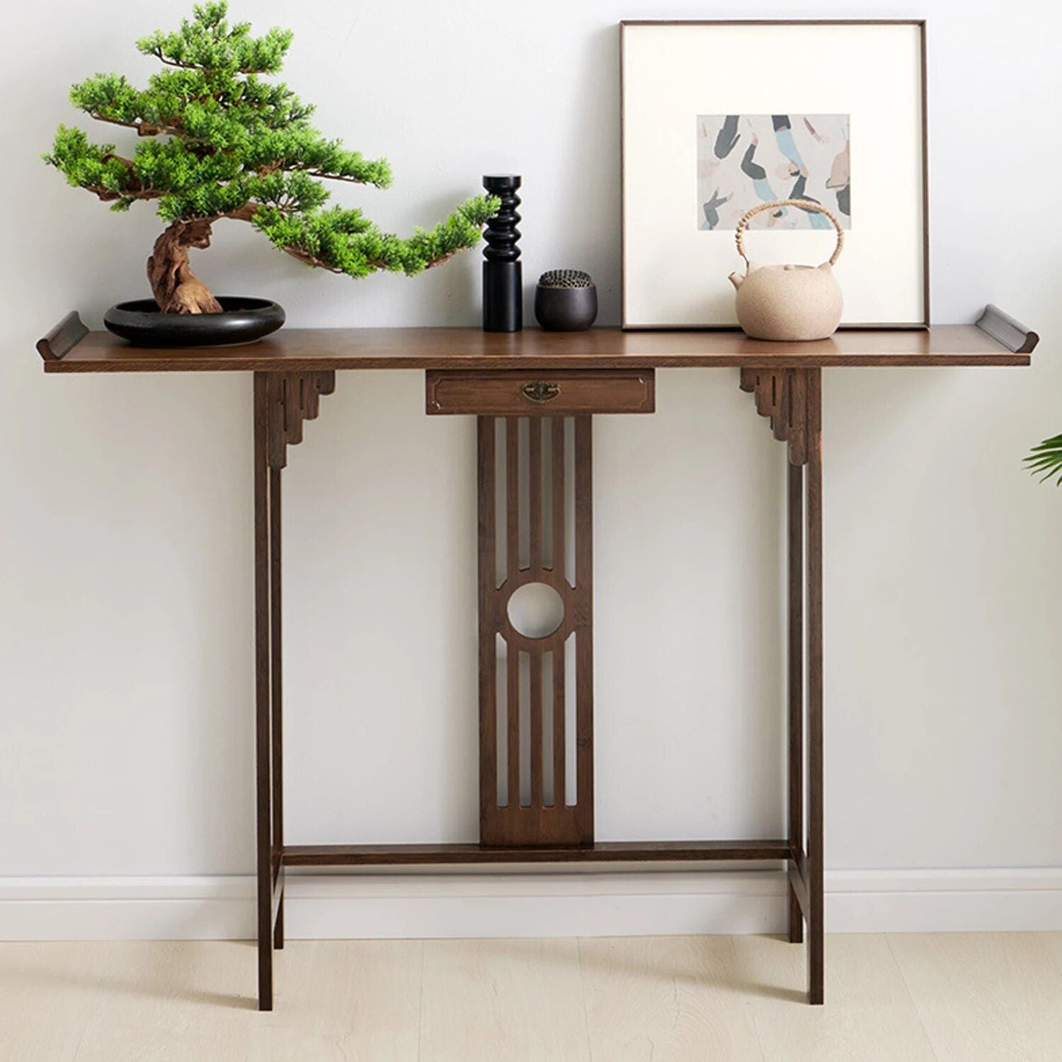 Elegant 32" Bamboo Console Table for Living Room, Hallway, and Entryway