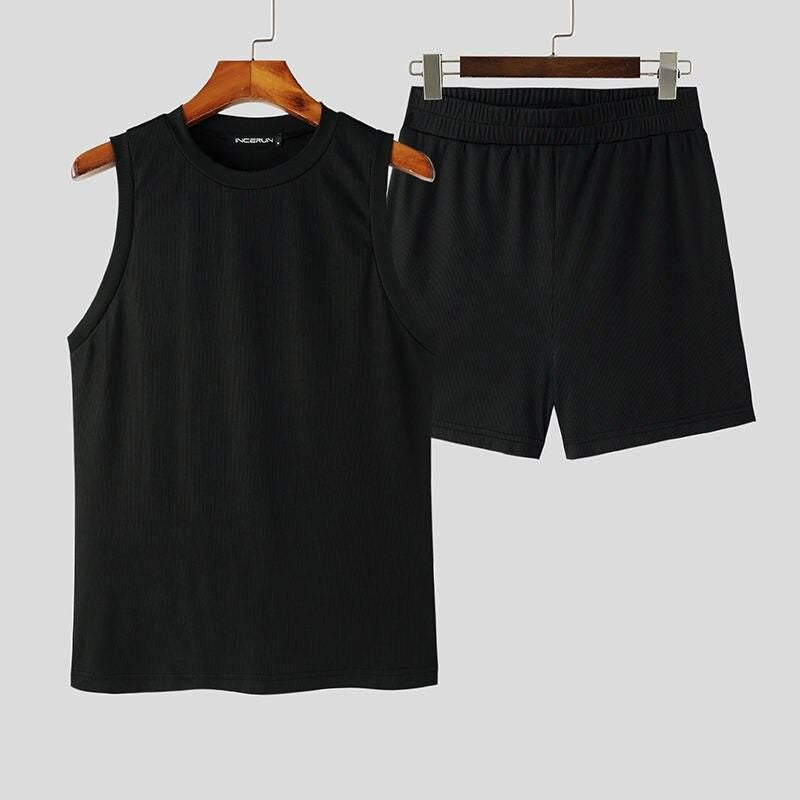 Summer Streetwear Sleeveless Tank Top & Shorts Set for Men