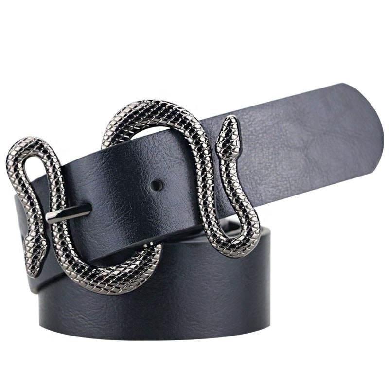 High-Quality Snake Shape Pin Buckle Leather Belt for Women