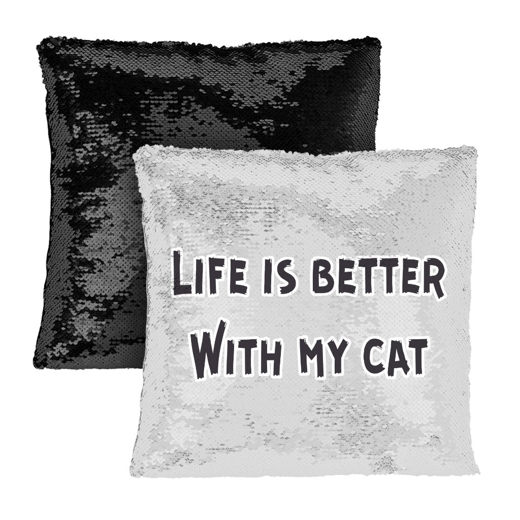 Cat Lover Sequin Pillow Case - Cat Themed Pillow Case - Cool Pillowcase