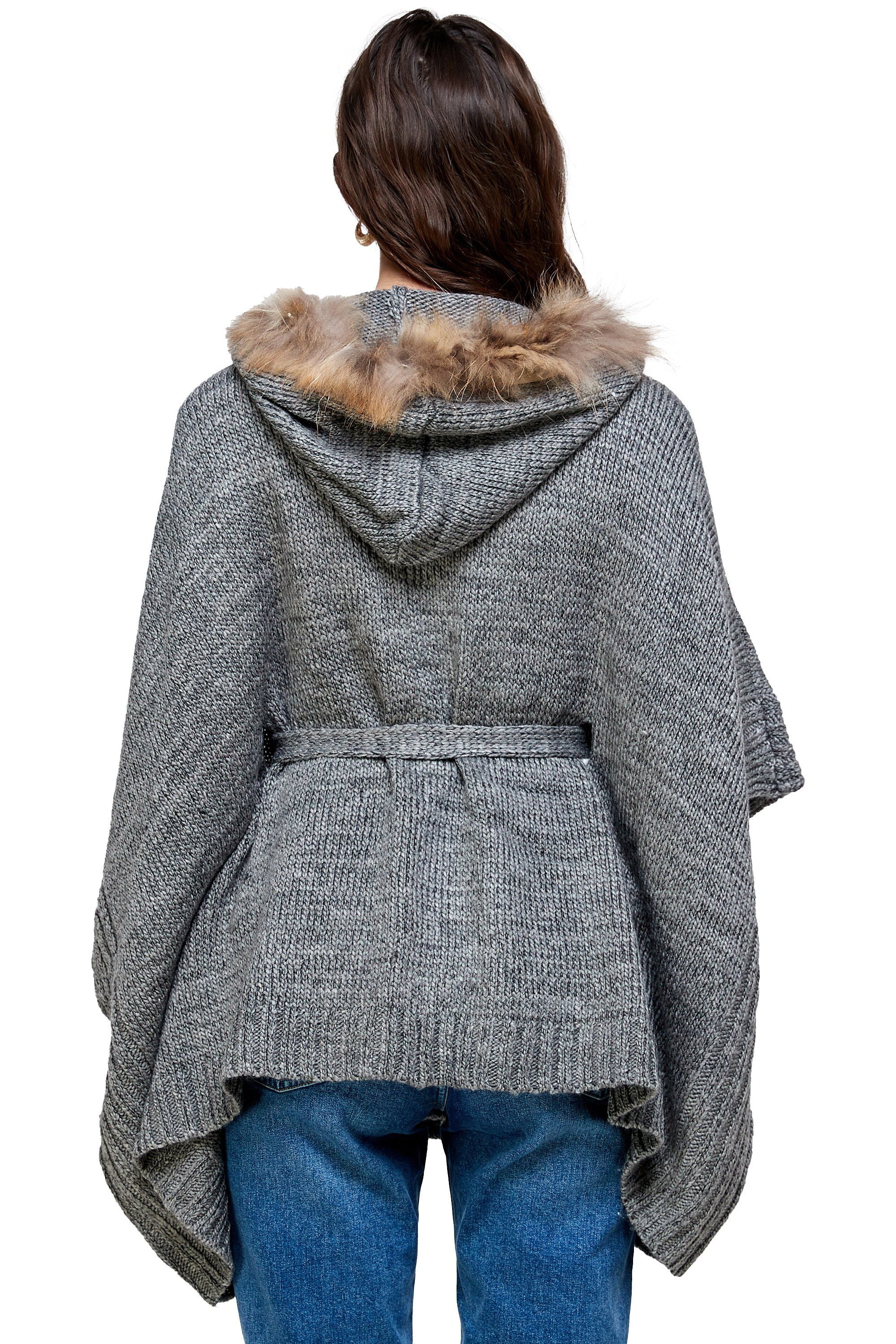 Hoodie Poncho Sweater Cardigan Fur Trim Top