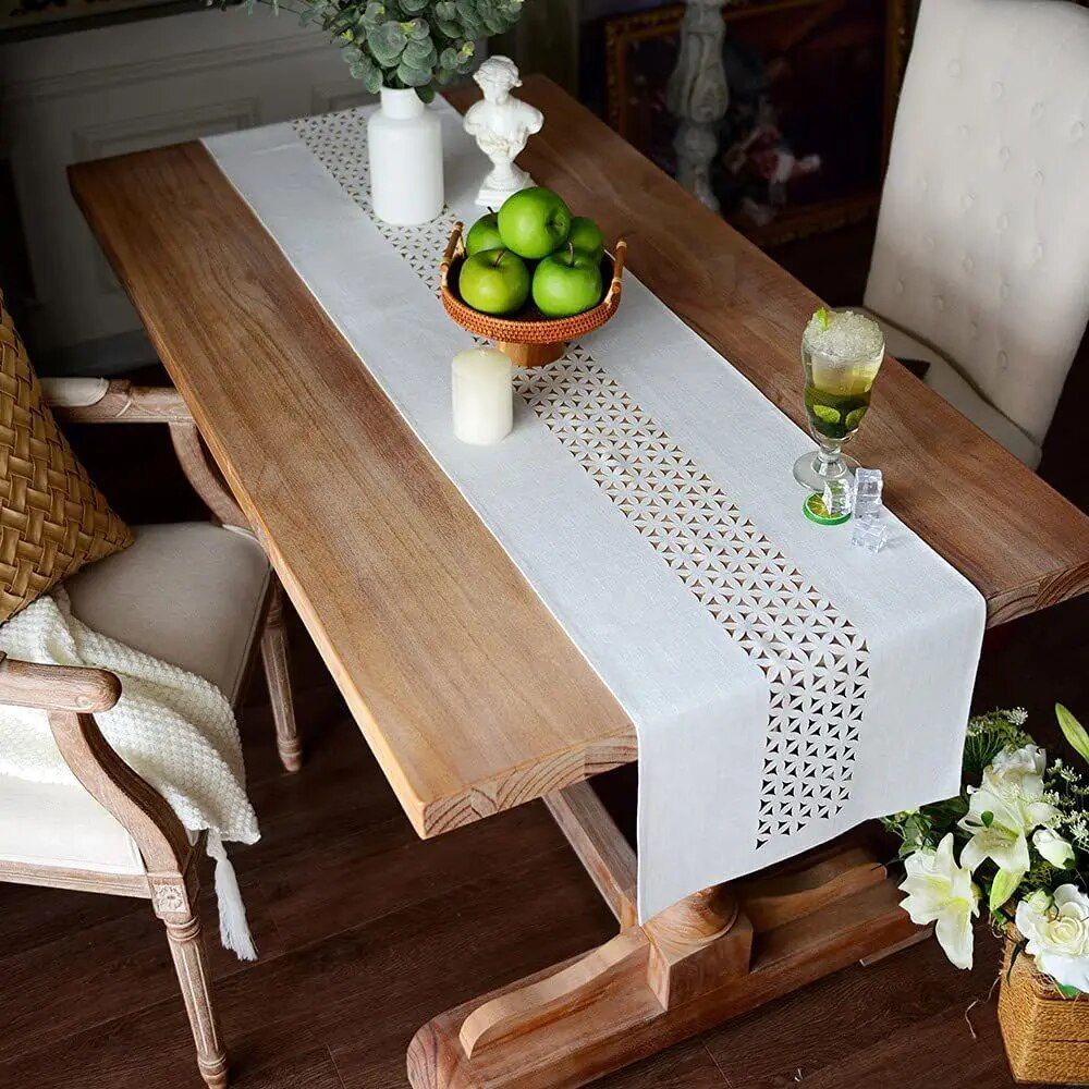 Elegant Gray Hollow Table Runner