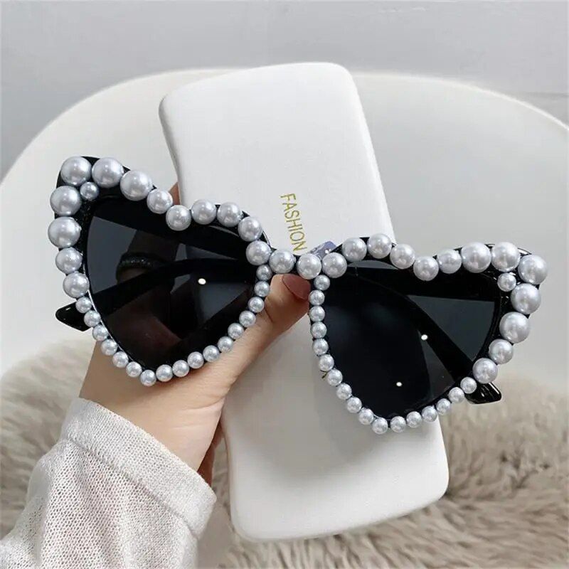 Chic Pearl-Embellished Heart-Shaped Sunglasses for Women