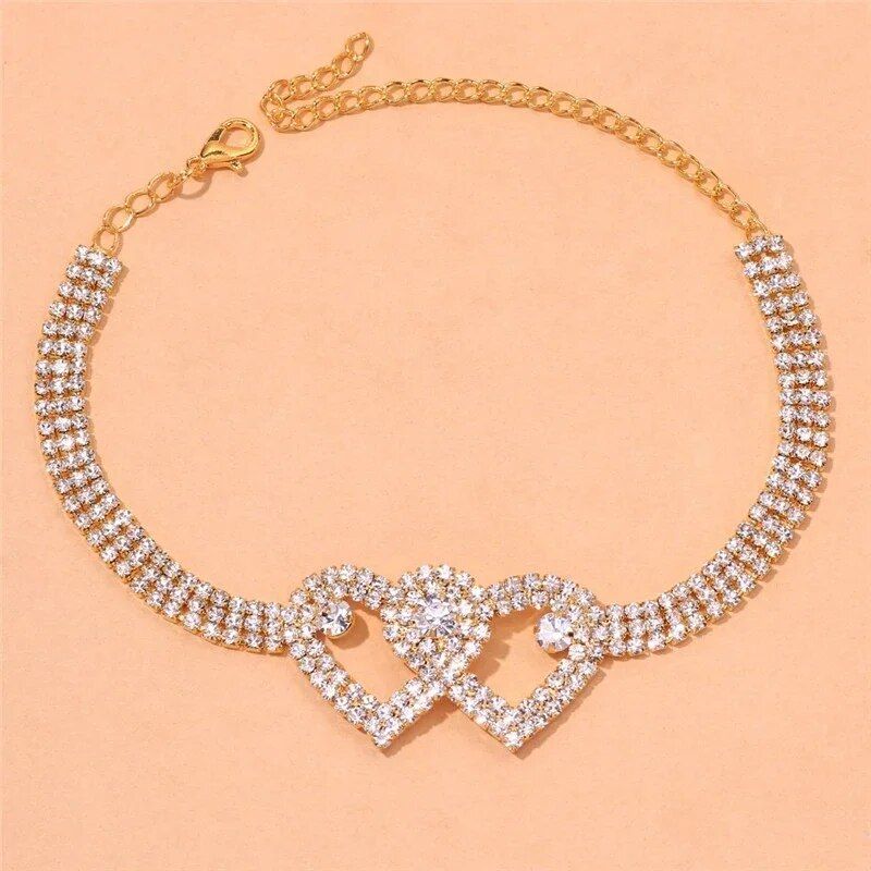 Trendy Heart-Shaped Cubic Zirconia Anklet