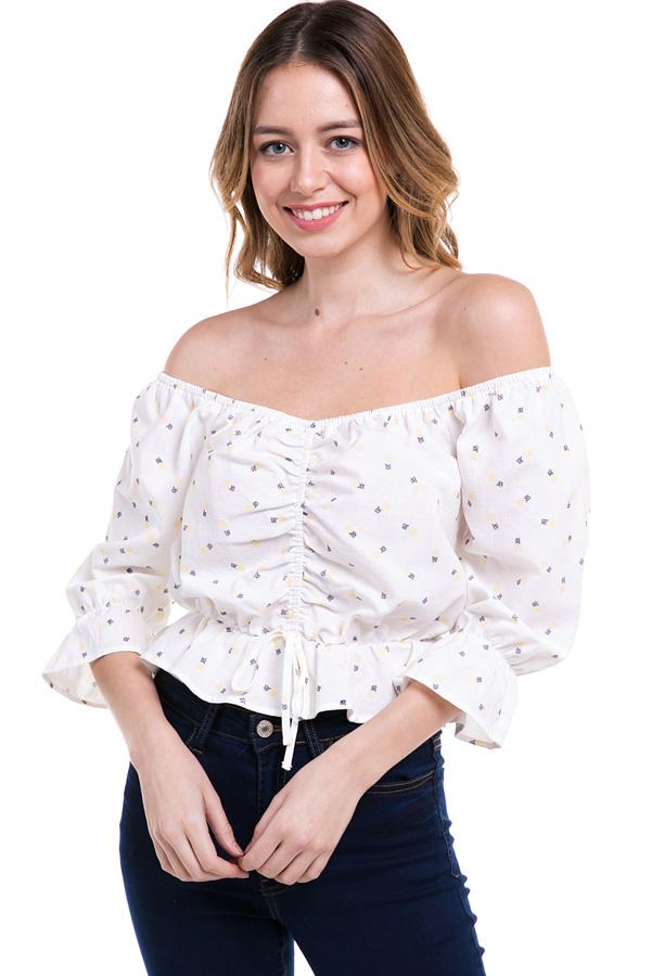 Ditsy Floral Rouched Front Peasant Top