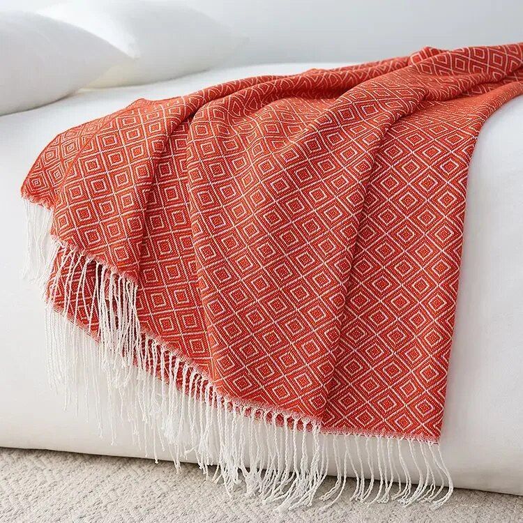 Diamond Lattice Fringe Throw Blanket