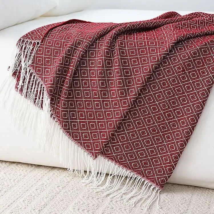 Diamond Lattice Fringe Throw Blanket