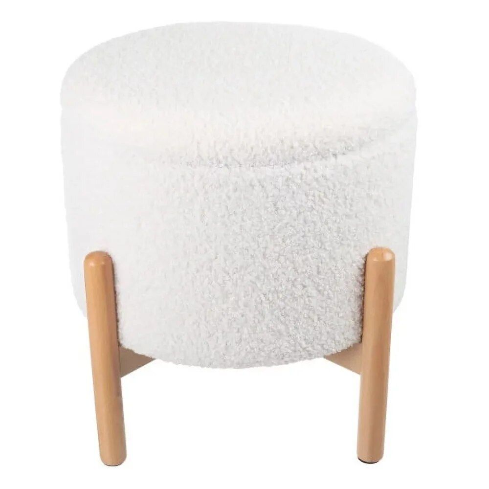 Elegant White Round Ottoman with Storage