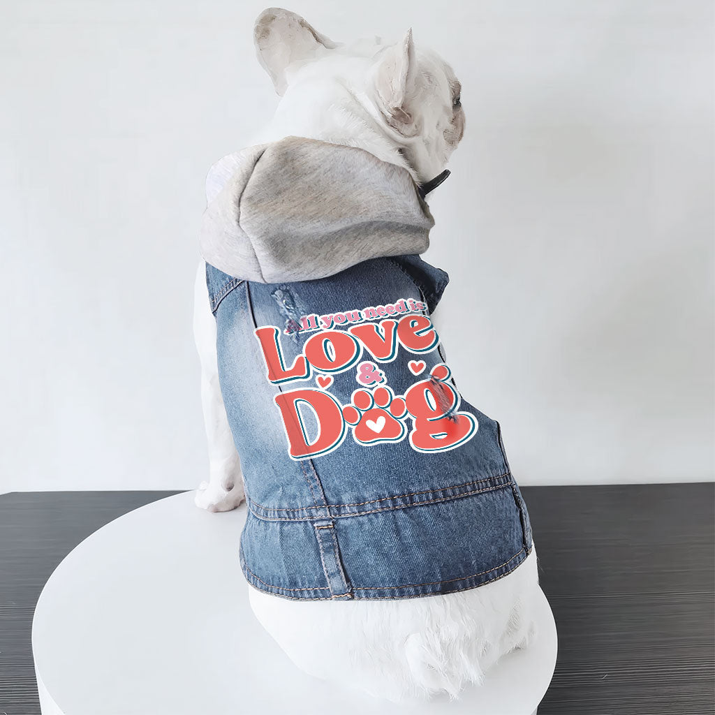 All You Need Is Love and Dog Dog Denim Jacket - Quote Dog Denim Coat - Themed Dog Clothing