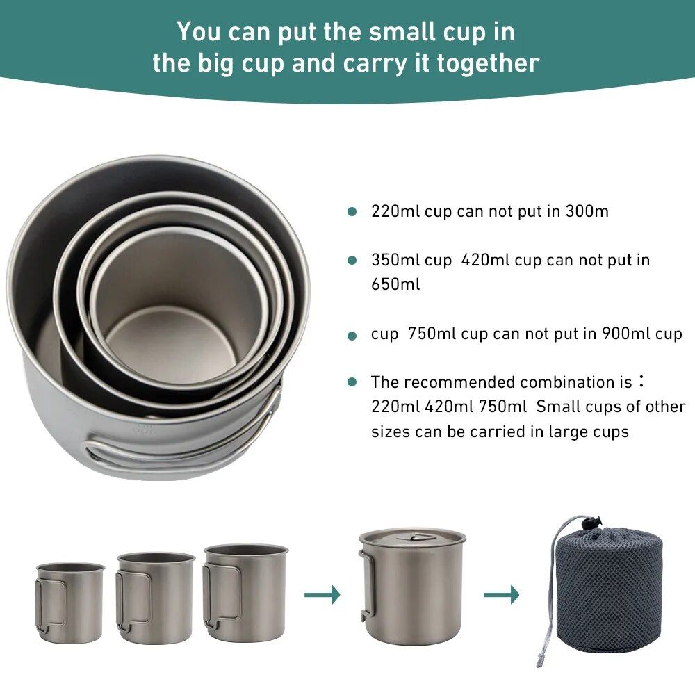 Titanium Camping Mug - Portable Outdoor Cookware with Tableware