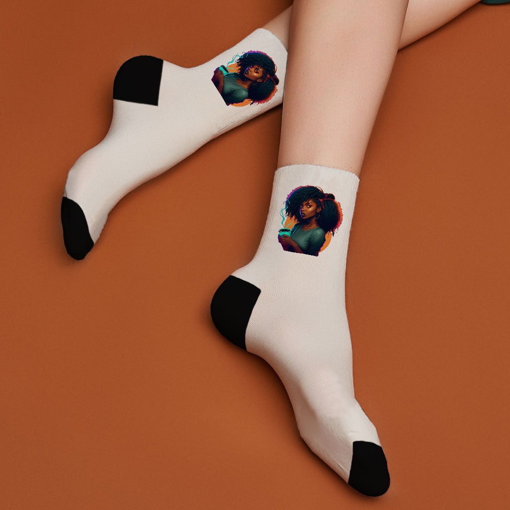 Cartoon Girl Power Socks - Themed Novelty Socks - Colorful Crew Socks