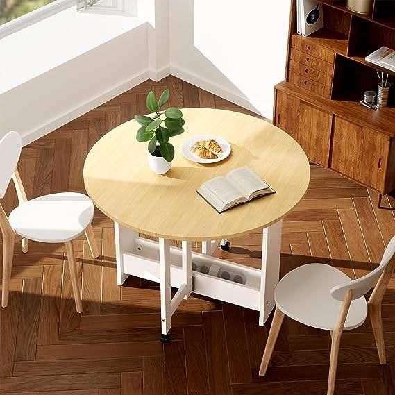 Space-Saving Convertible Drop-Leaf Dining Table with Storage and Wheels