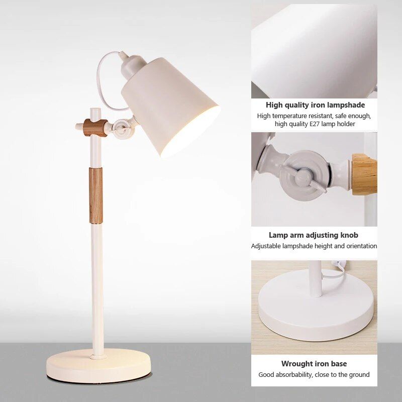 Modern Nordic LED Table Lamp - Adjustable Wooden Desk Light for Bedroom, Study & Decor