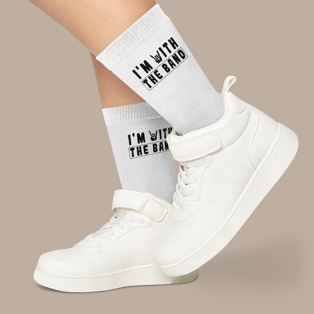 I'm With the Band Socks - Cool Trendy Novelty Socks - Printed Crew Socks