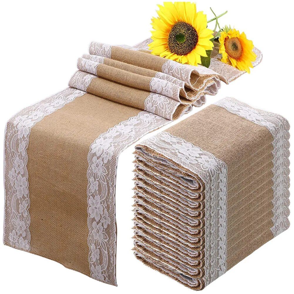 Elegant Jute and Lace Table Runner for Wedding and Party Decorations