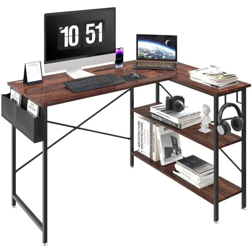 Efficient L-Shaped Computer Desk: Corner Workstation with Shelves and Storage